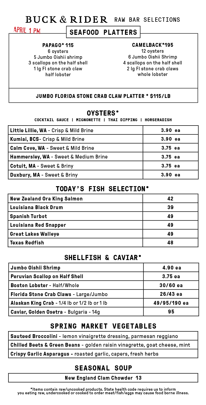 Raw Bar Menu