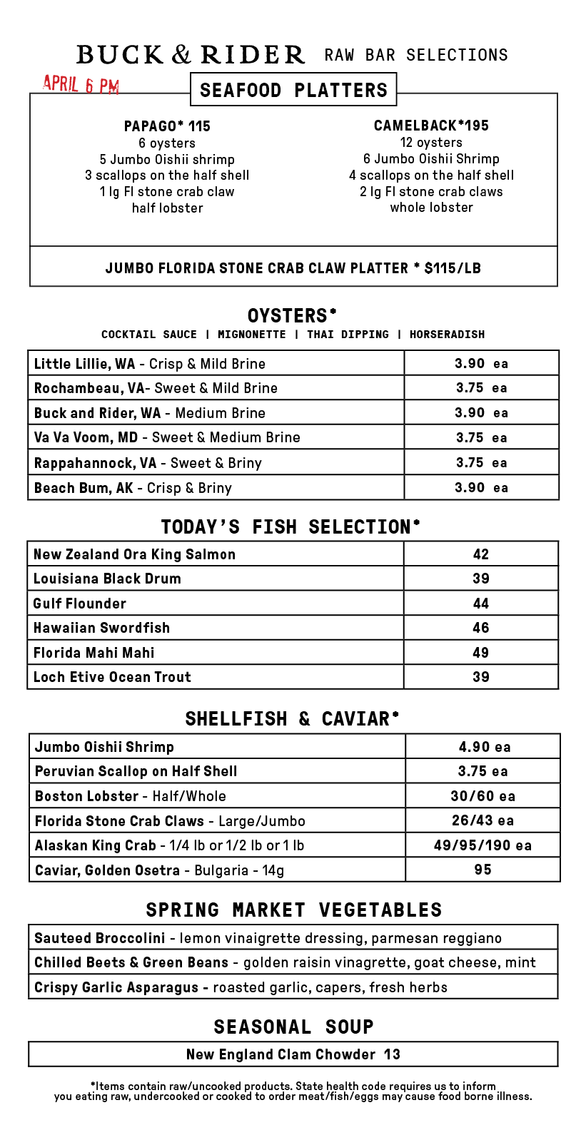 Raw Bar Menu