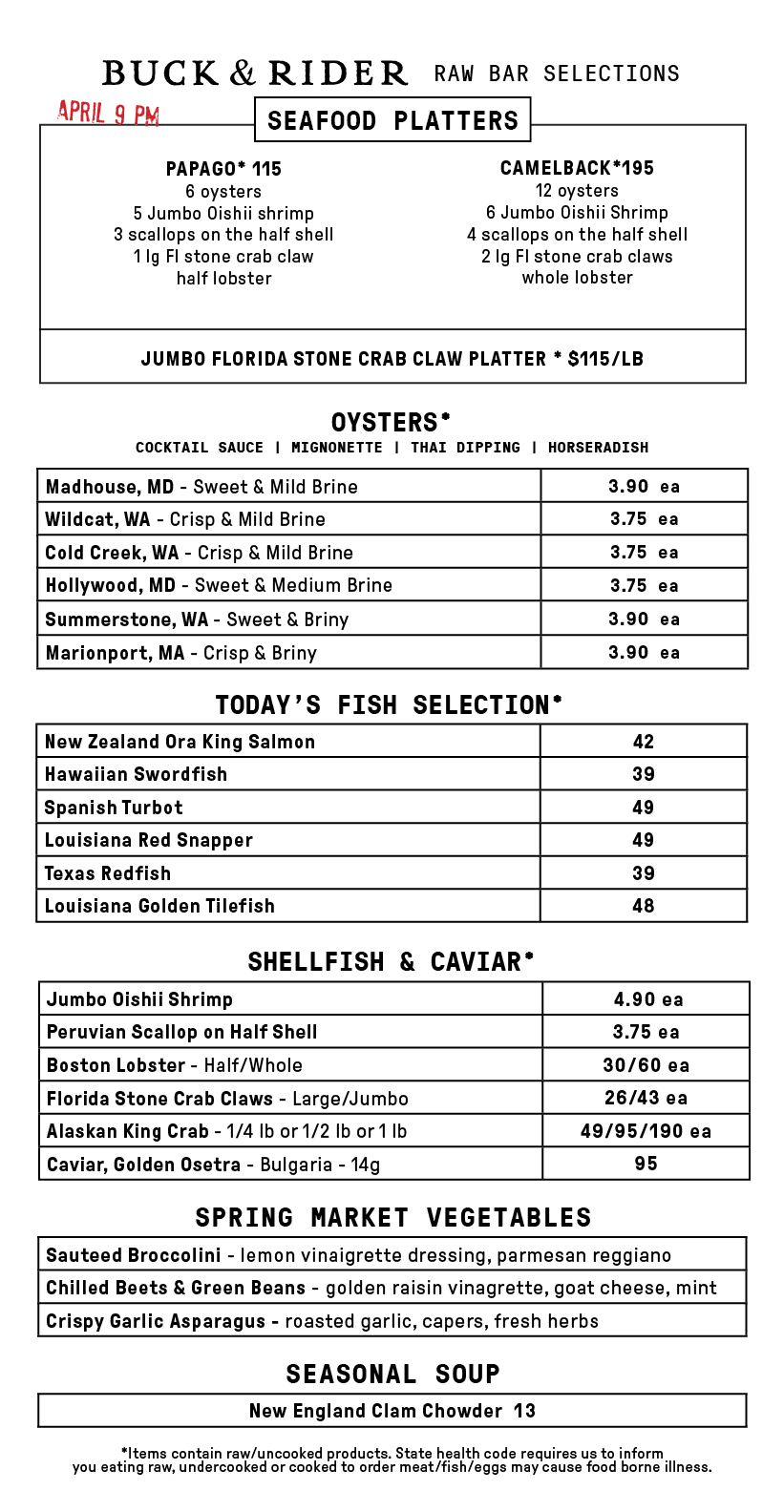 Raw Bar Menu