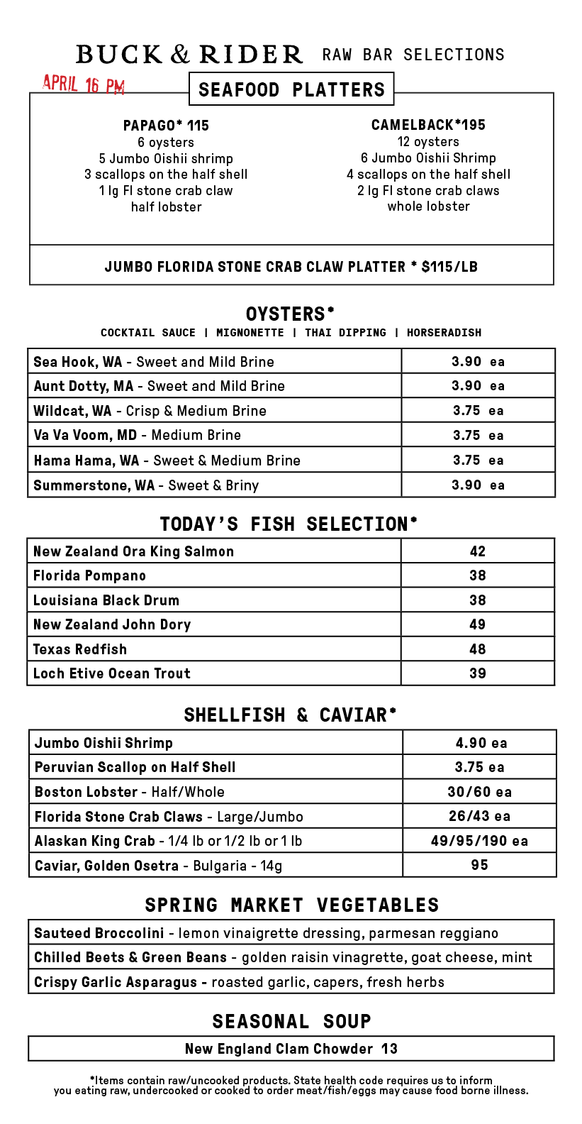 Raw Bar Menu