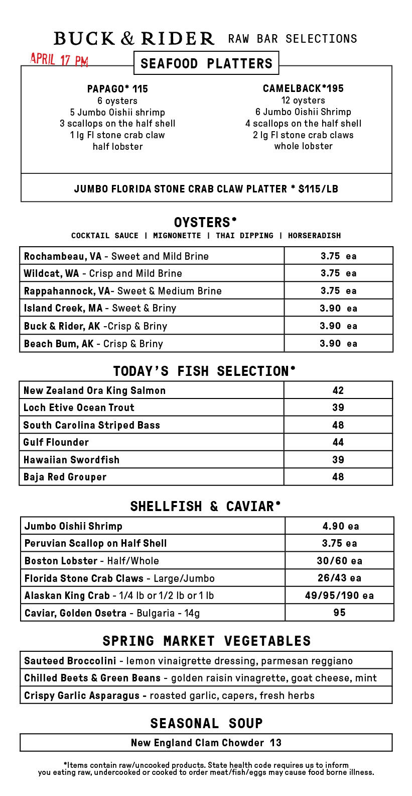 Raw Bar Menu