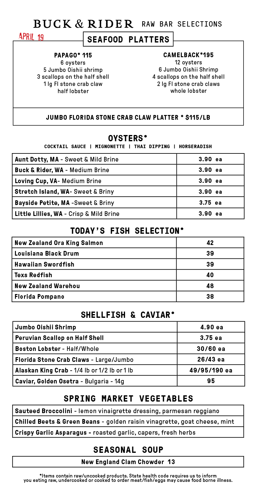 Raw Bar Menu