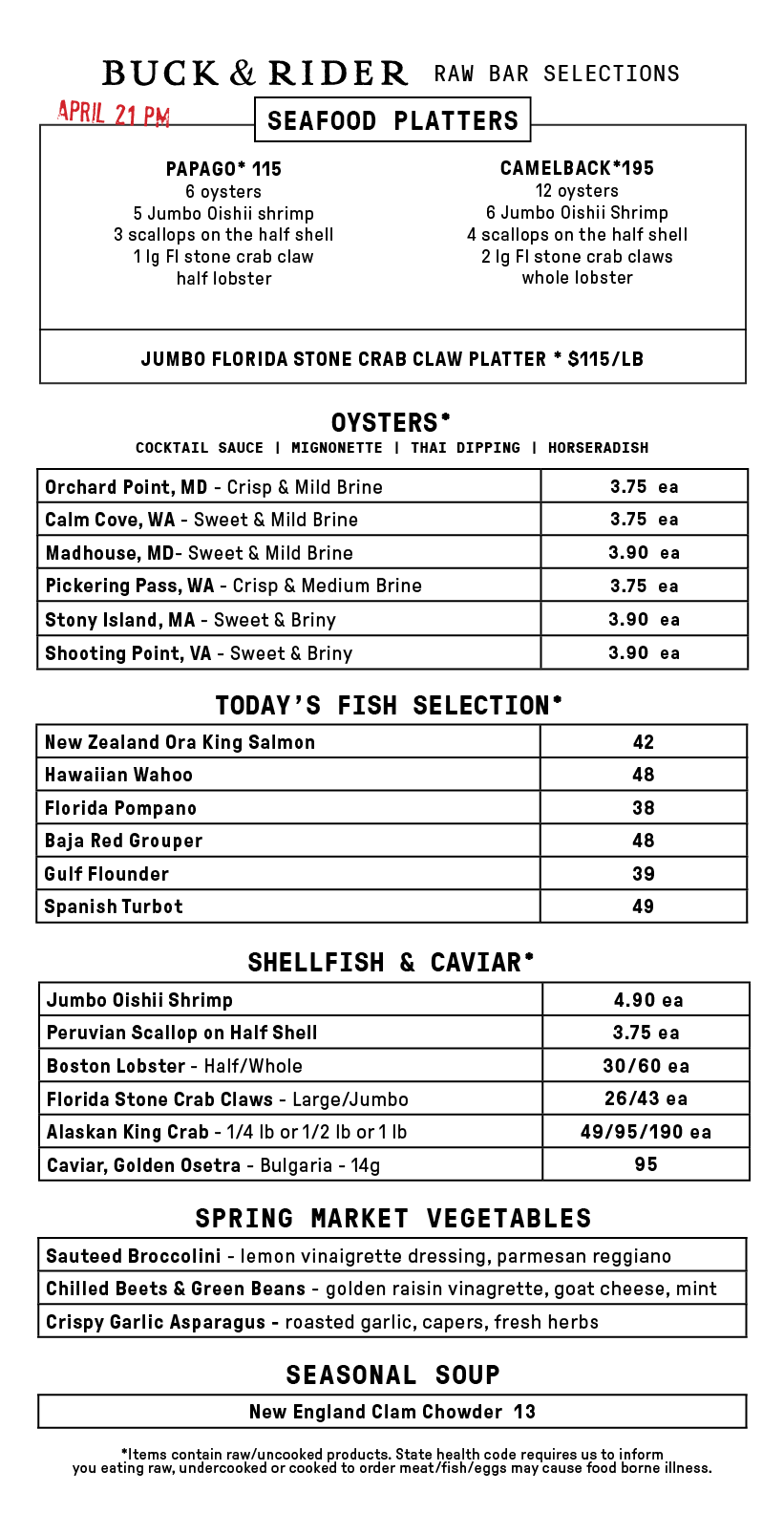 Raw Bar Menu