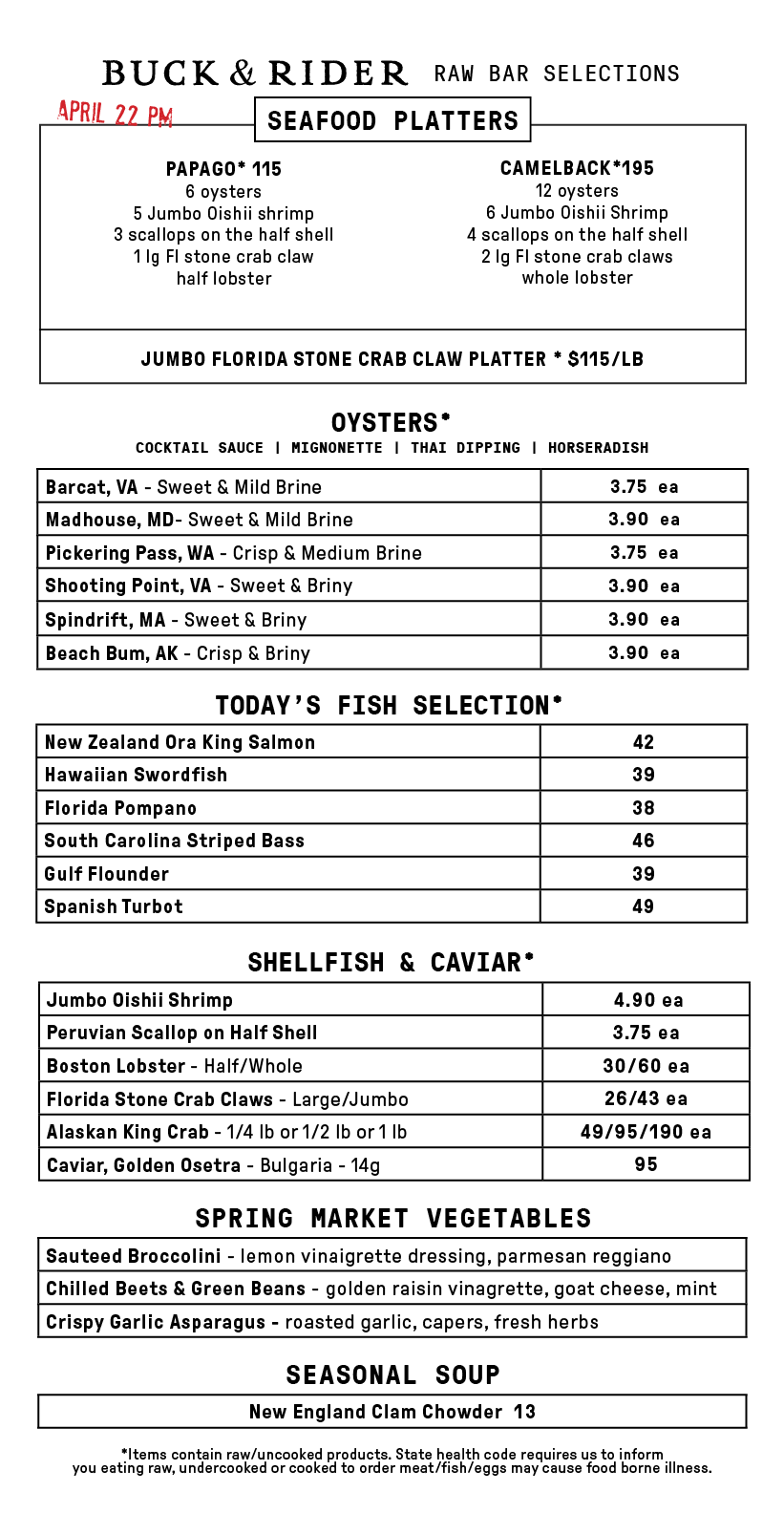 Raw Bar Menu