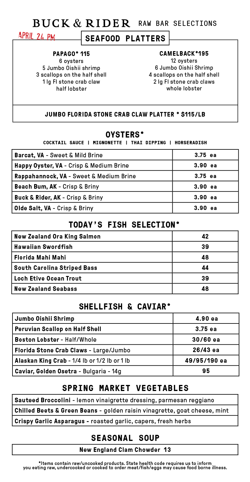 Raw Bar Menu