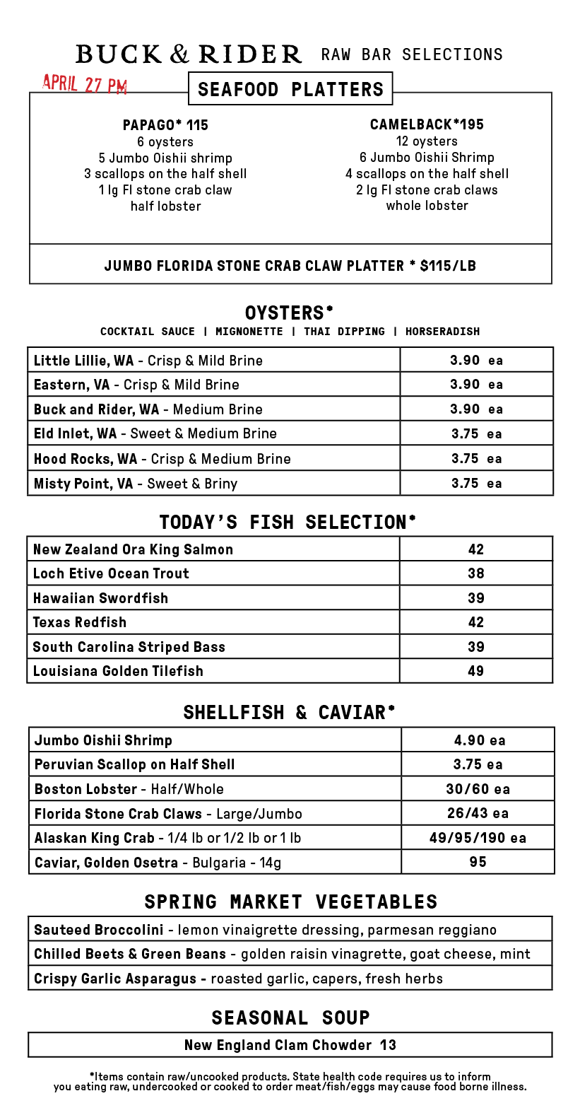Raw Bar Menu