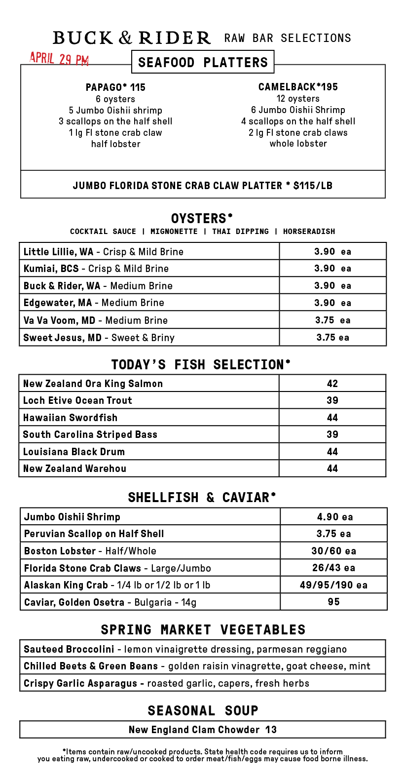 Raw Bar Menu