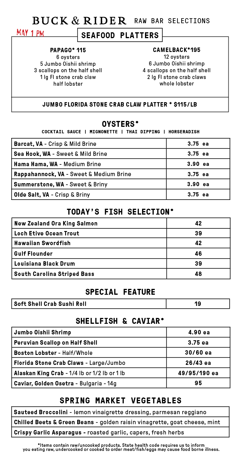 Raw Bar Menu