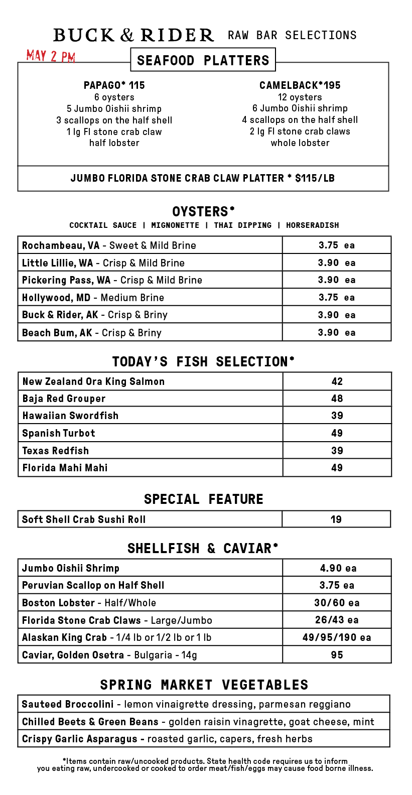 Raw Bar Menu