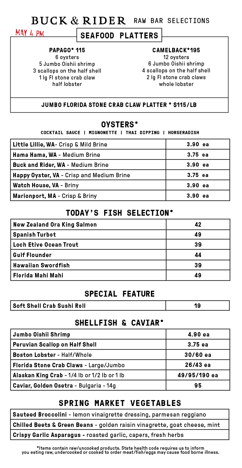 Raw Bar Menu