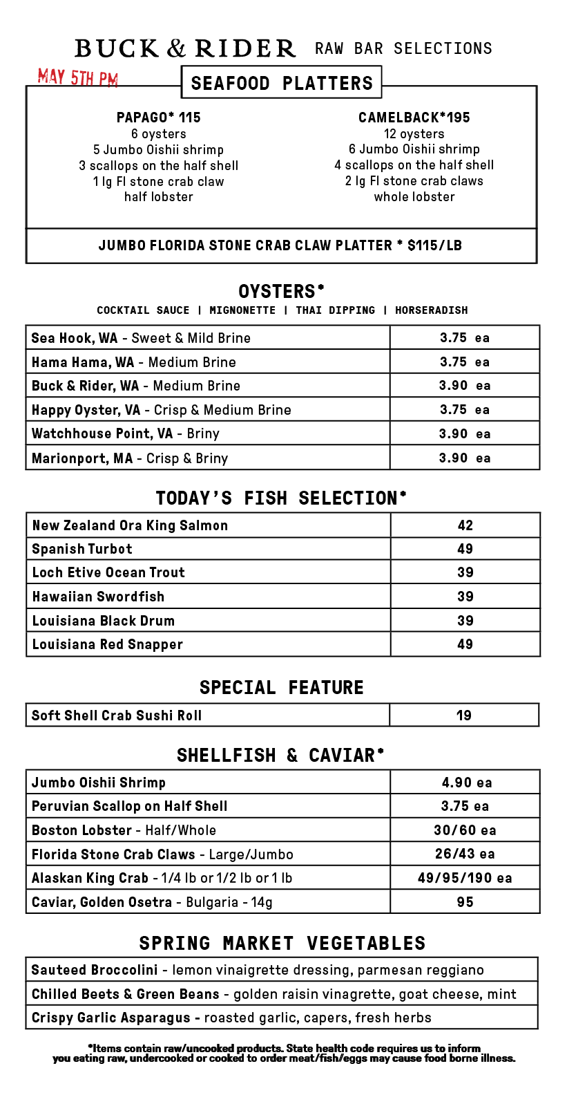 Raw Bar Menu