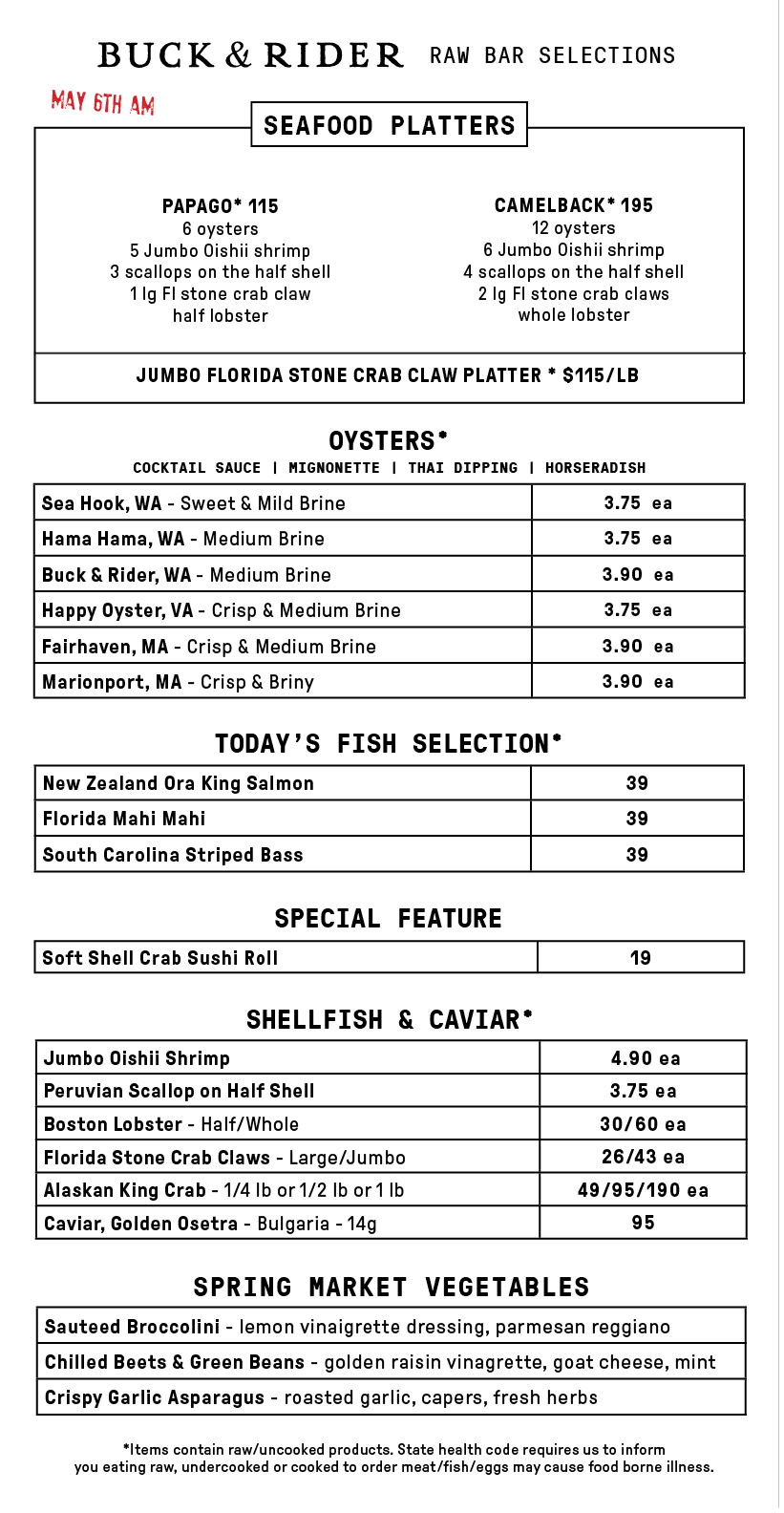 Raw Bar Menu