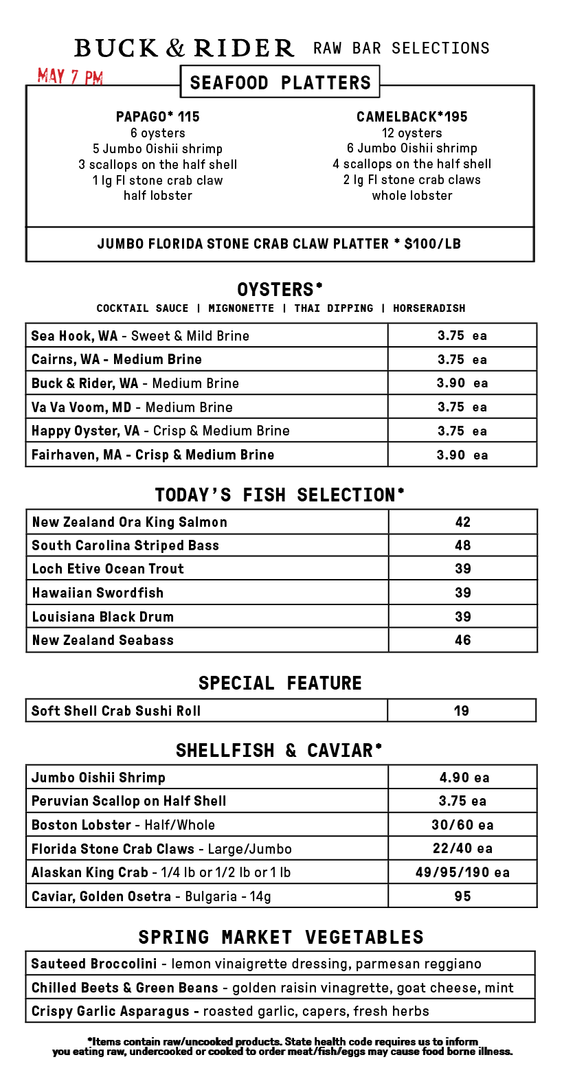 Raw Bar Menu