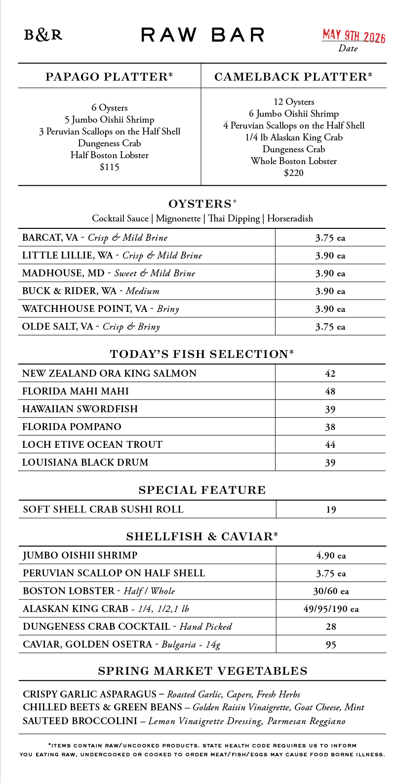 Raw Bar Menu