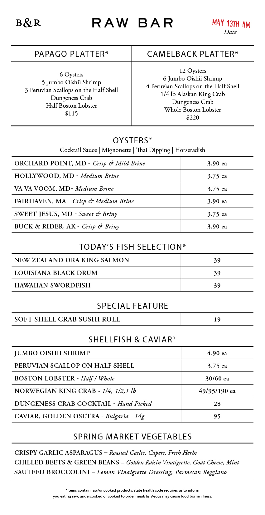 Raw Bar Menu