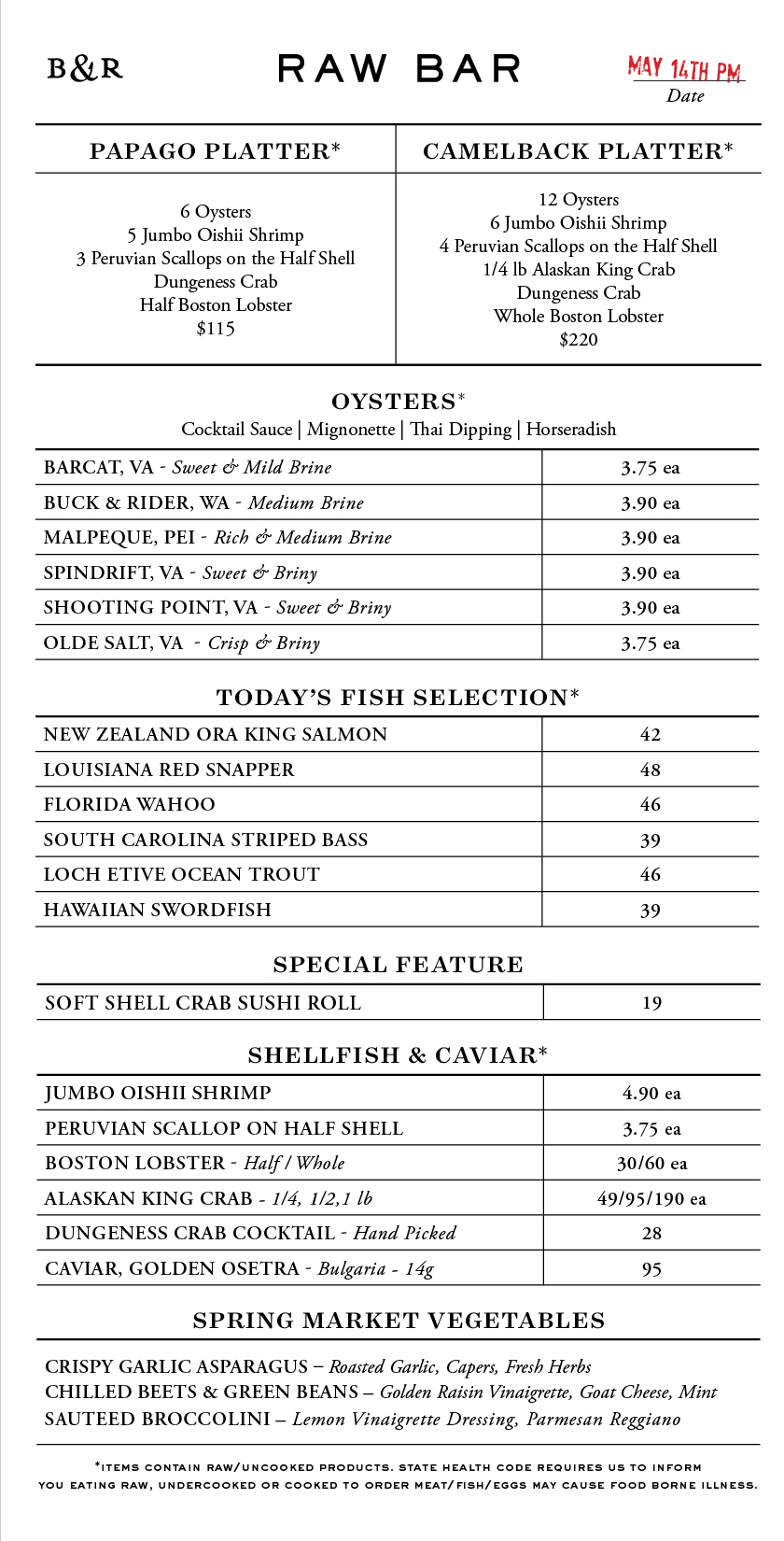 Raw Bar Menu