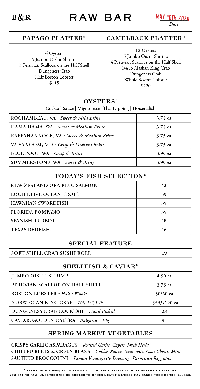 Raw Bar Menu