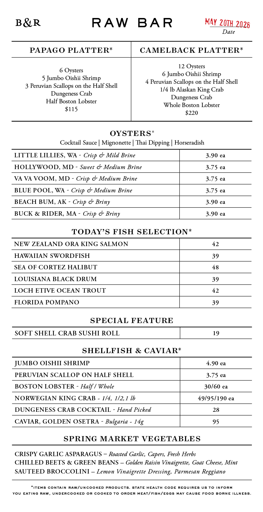 Raw Bar Menu