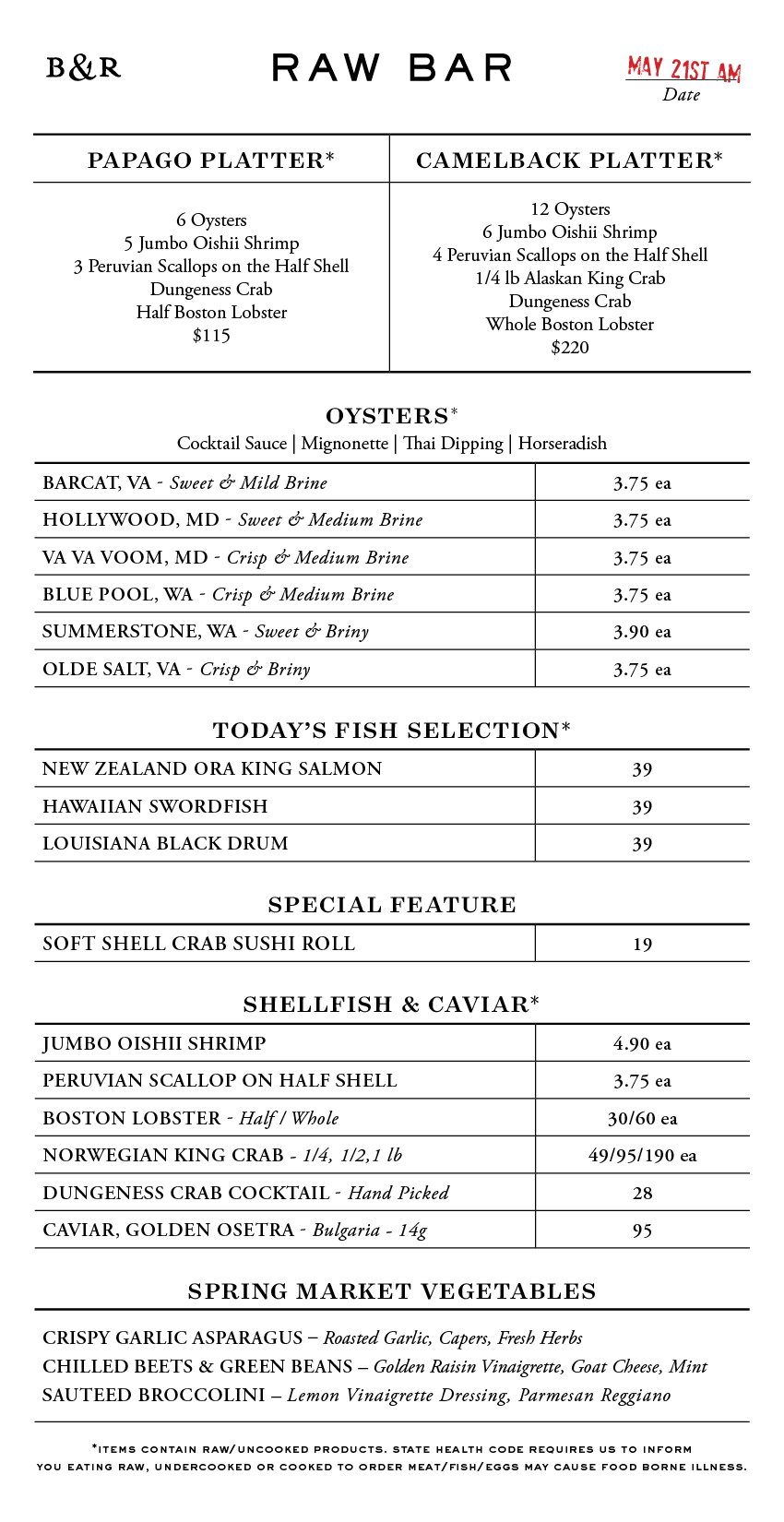 Raw Bar Menu