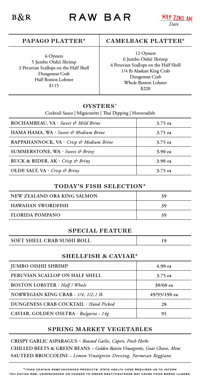 Raw Bar Menu