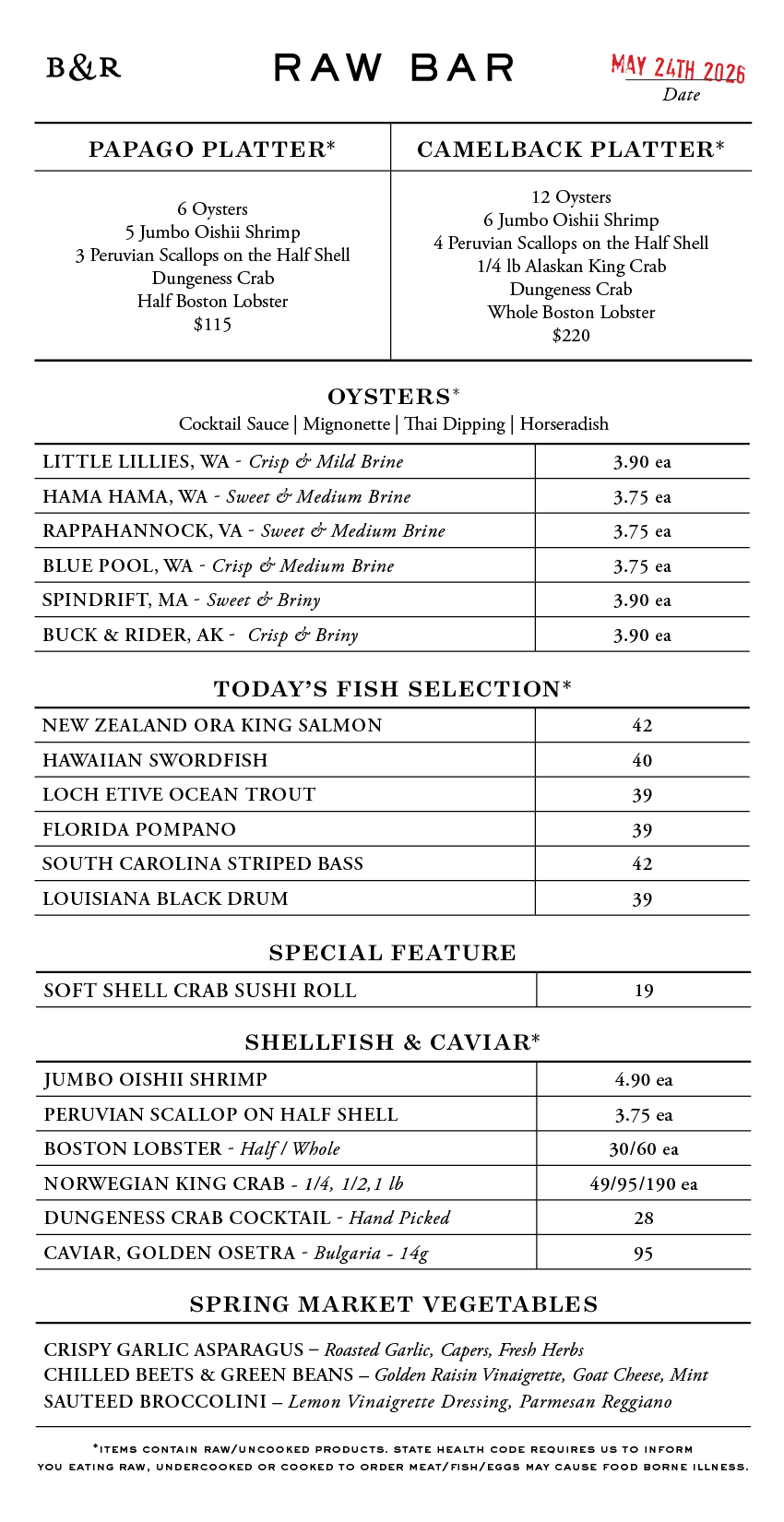 Raw Bar Menu