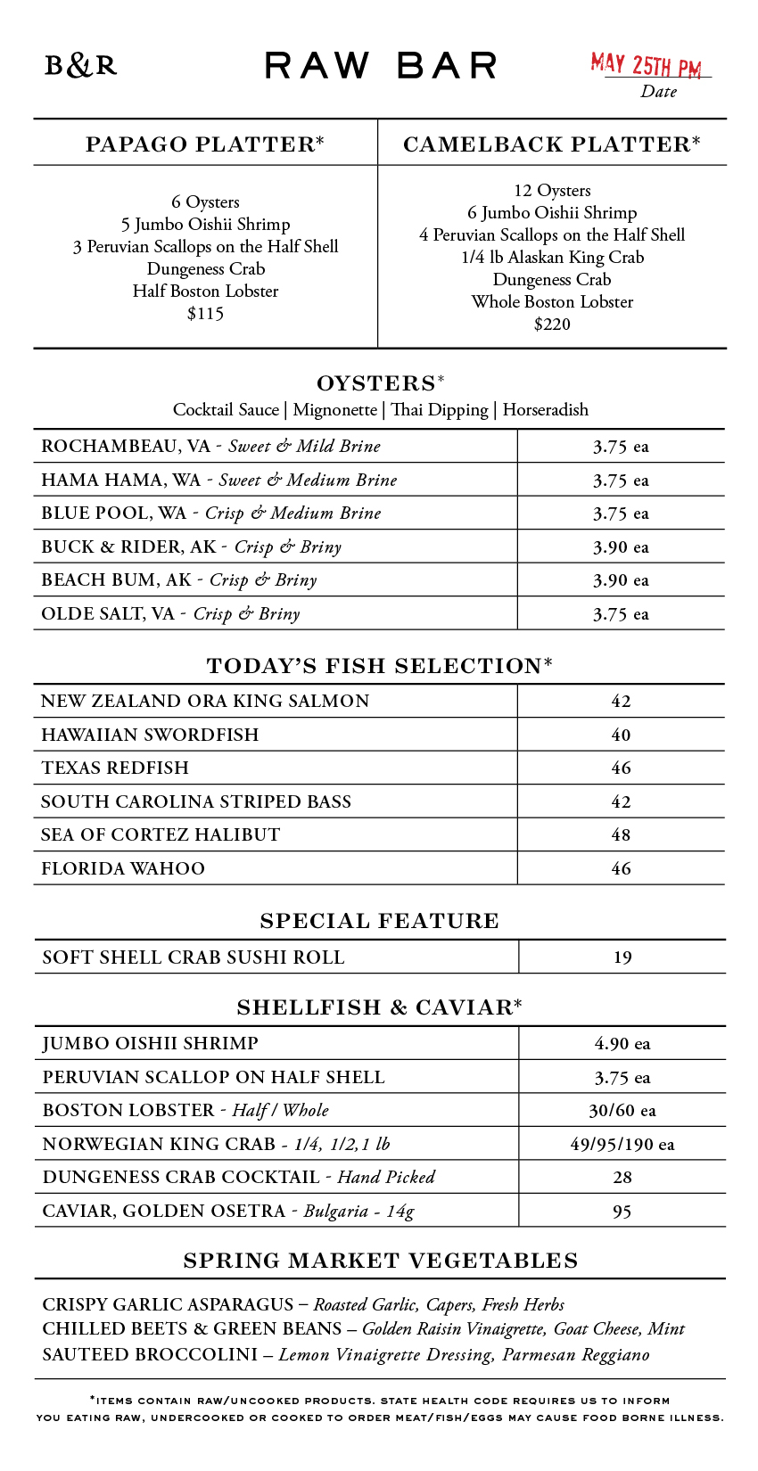 Raw Bar Menu