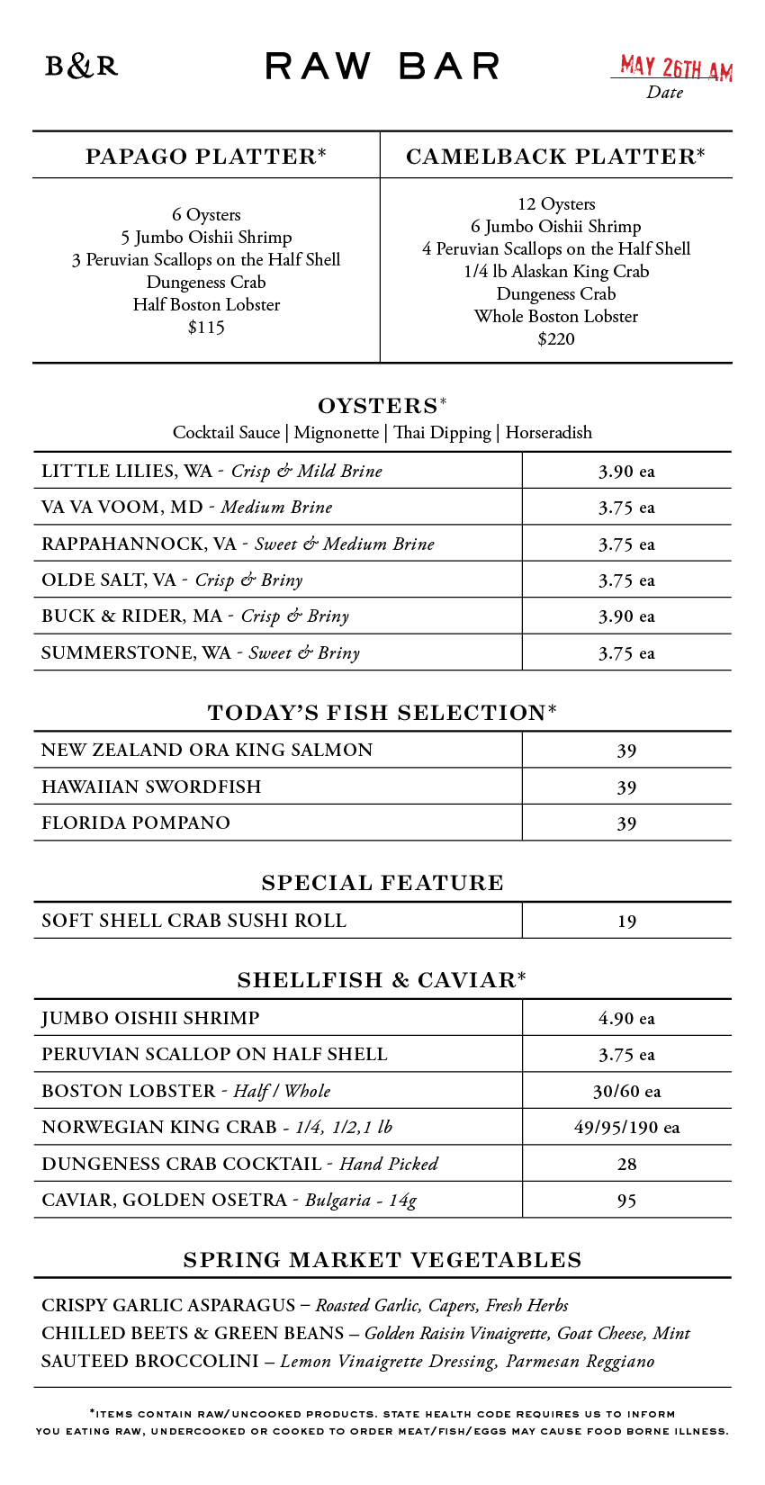Raw Bar Menu