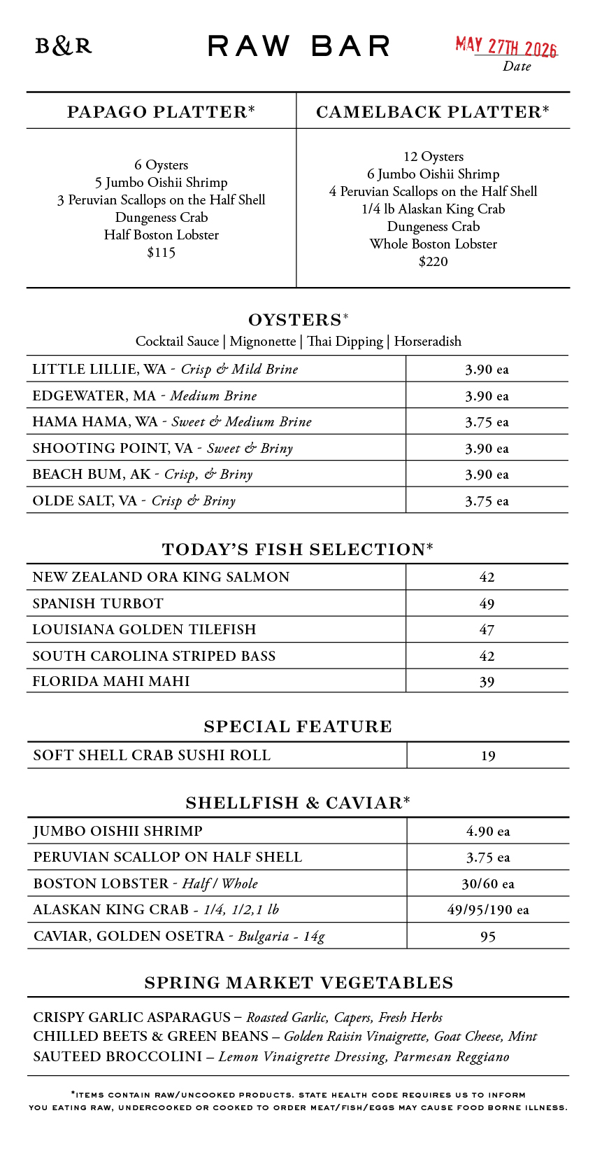 Raw Bar Menu