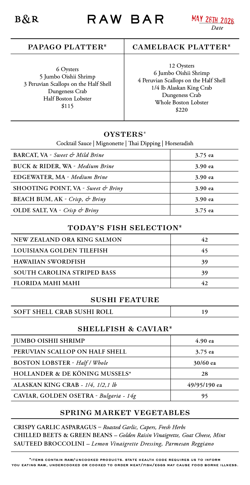 Raw Bar Menu