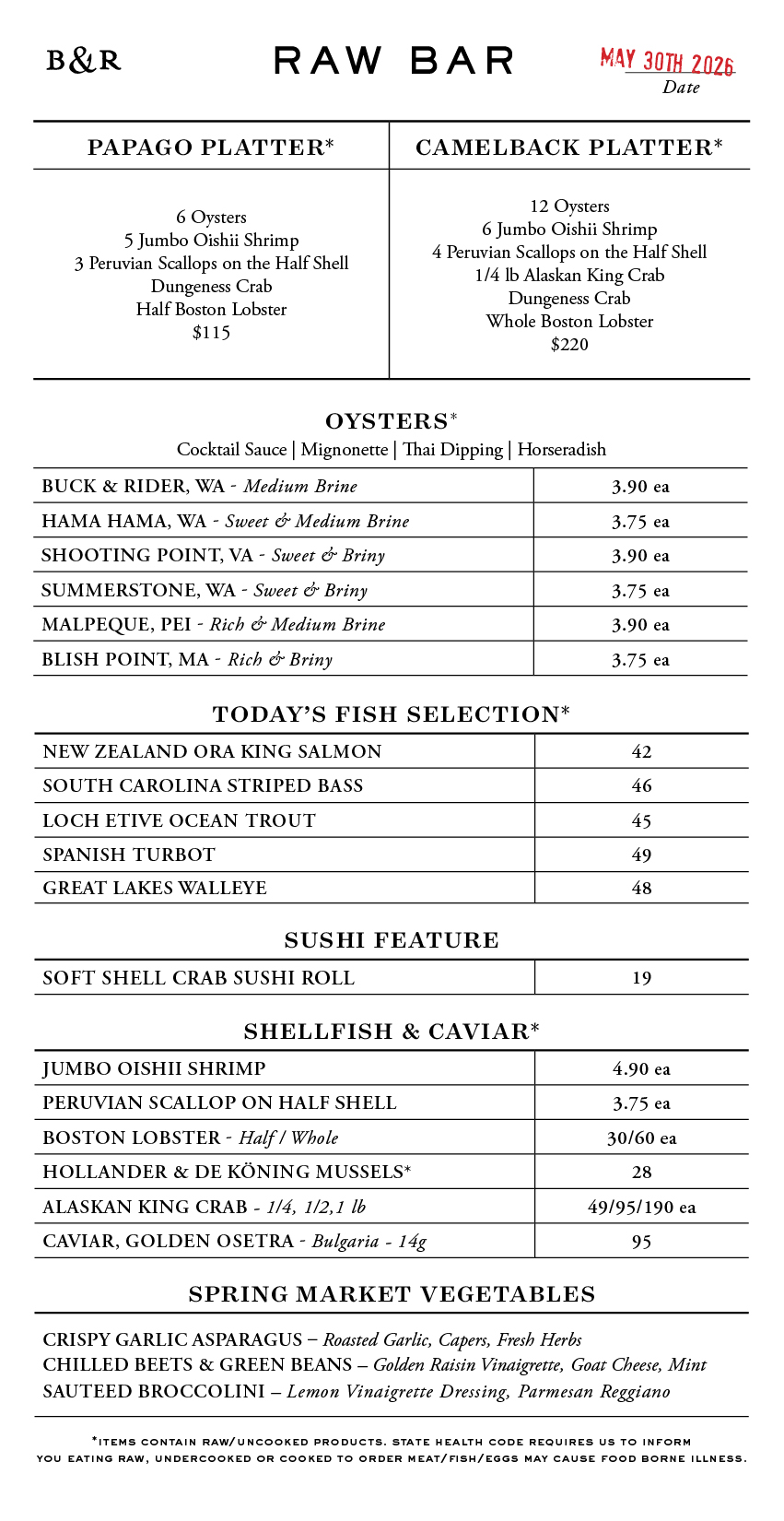 Raw Bar Menu