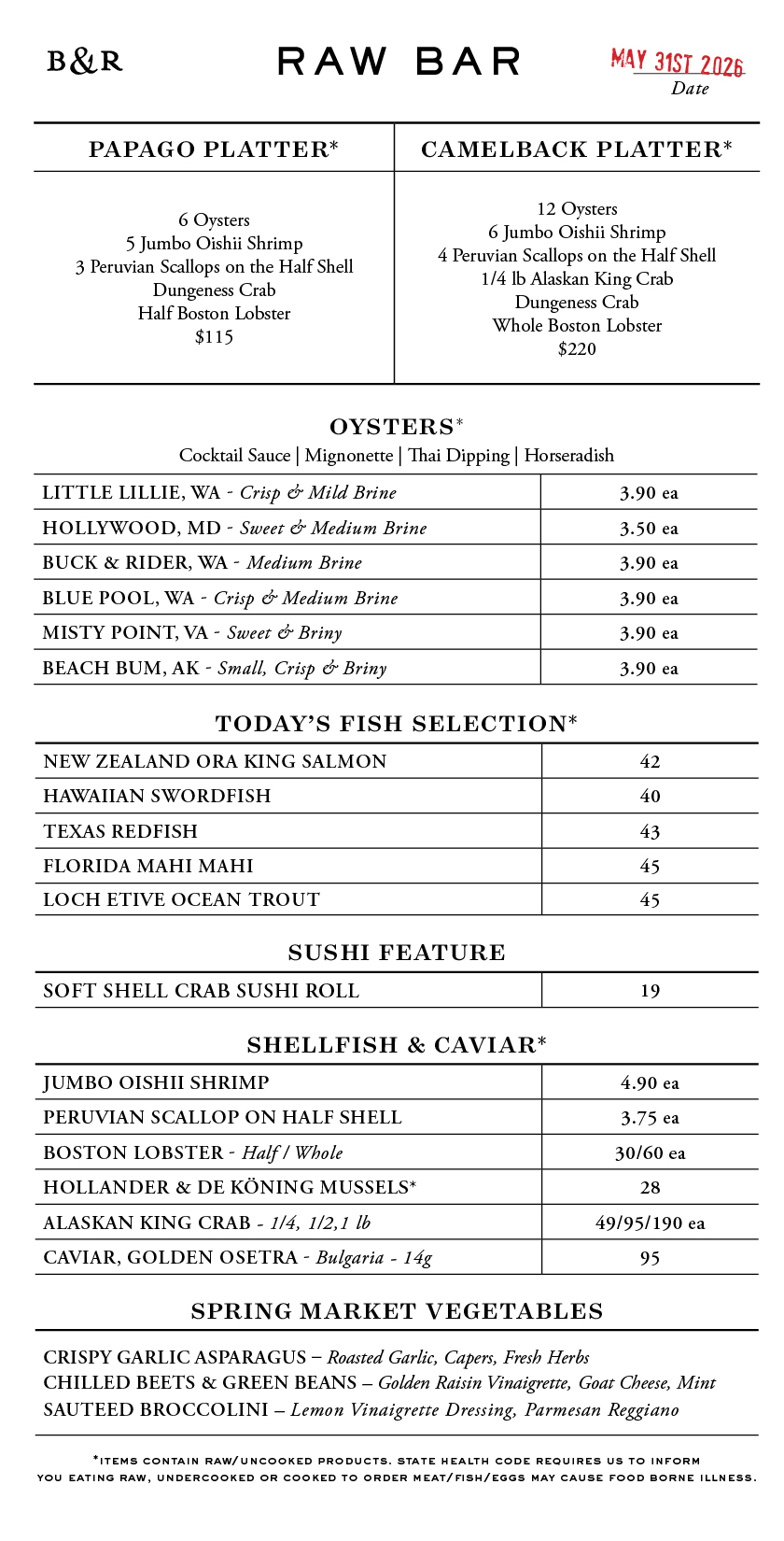 Raw Bar Menu