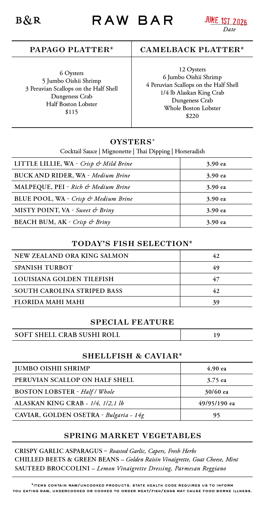 Raw Bar Menu
