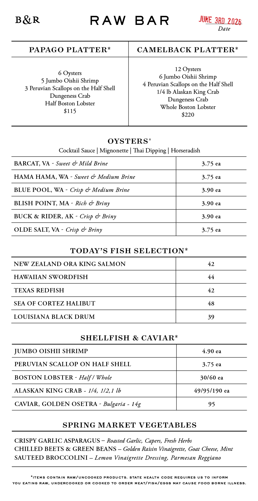Raw Bar Menu