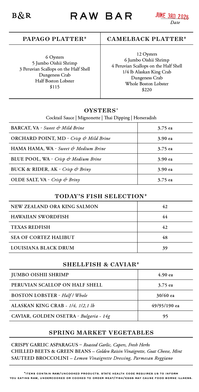 Raw Bar Menu