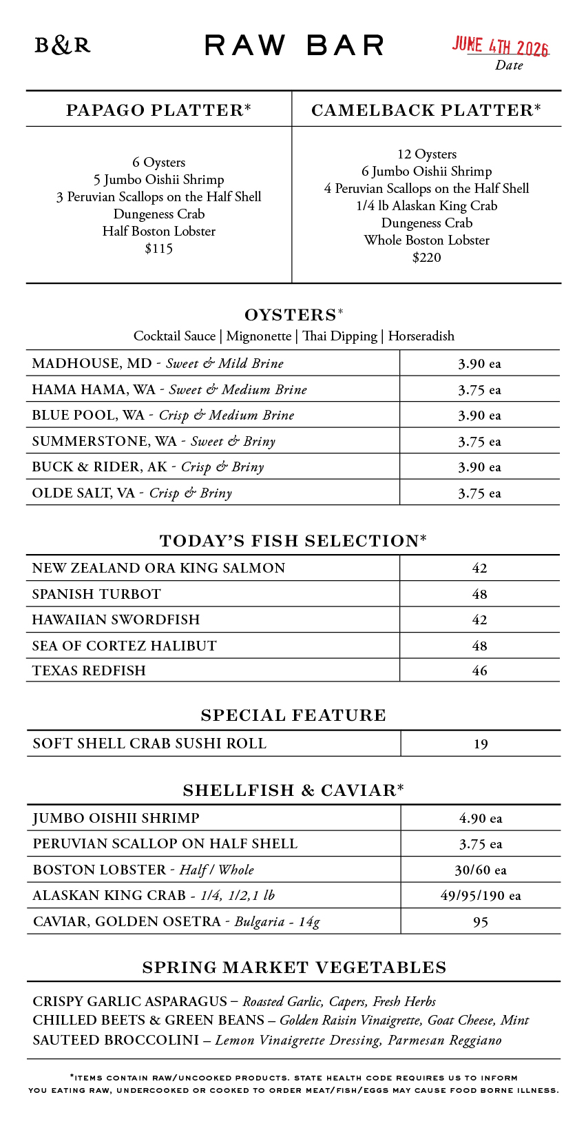 Raw Bar Menu