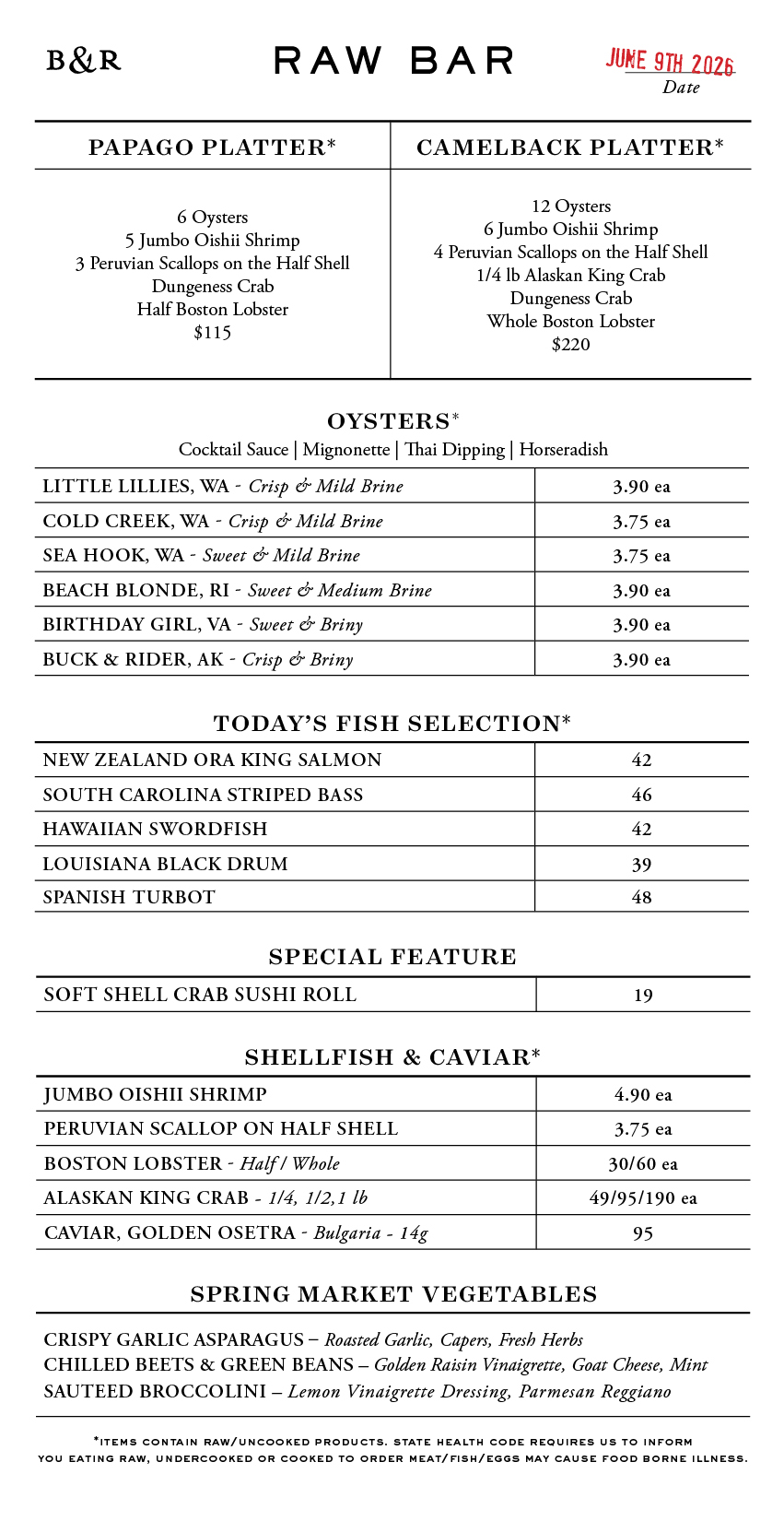 Raw Bar Menu