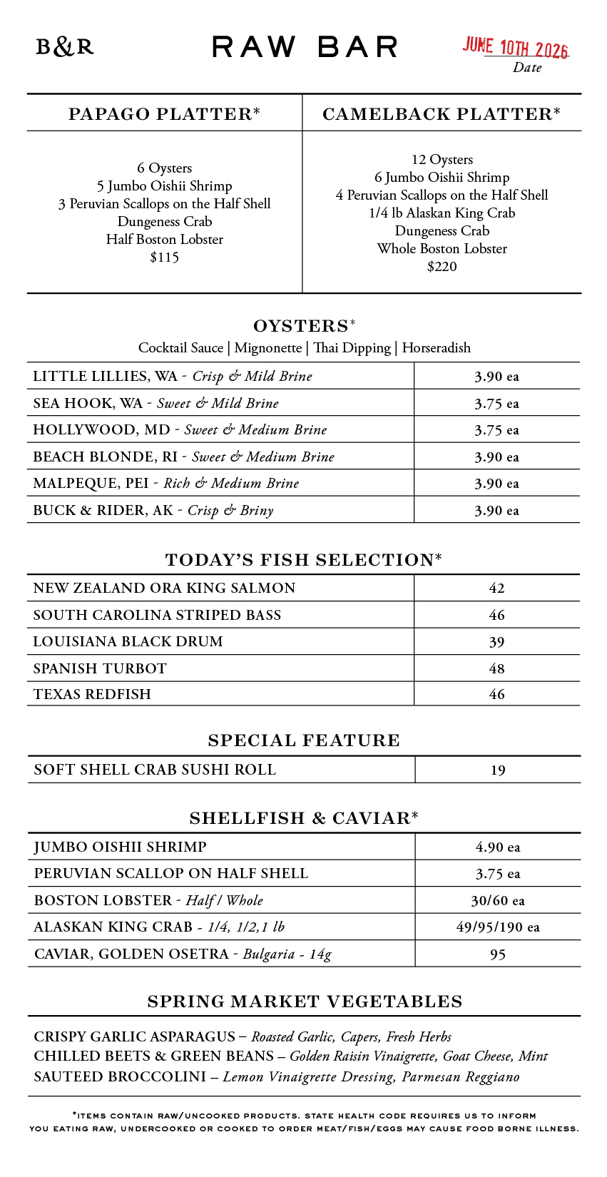 Raw Bar Menu