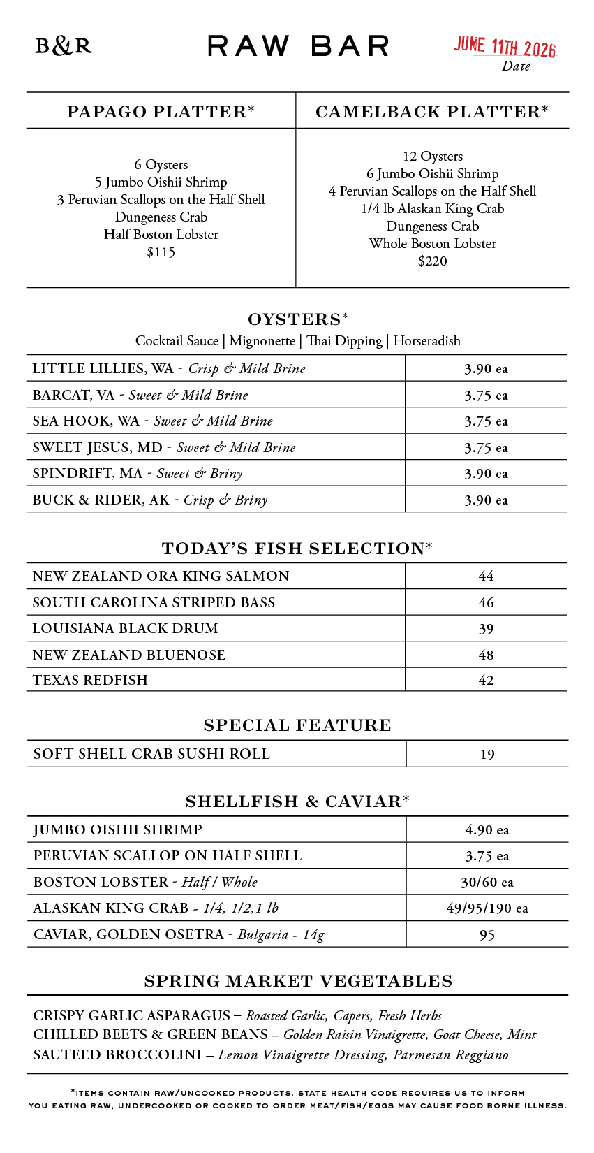 Raw Bar Menu
