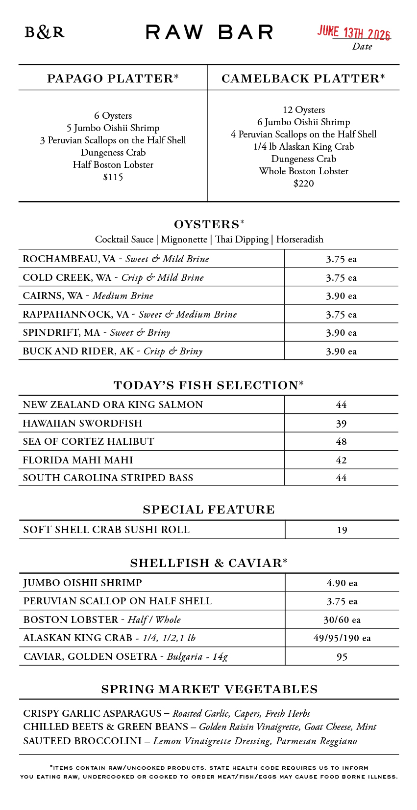 Raw Bar Menu
