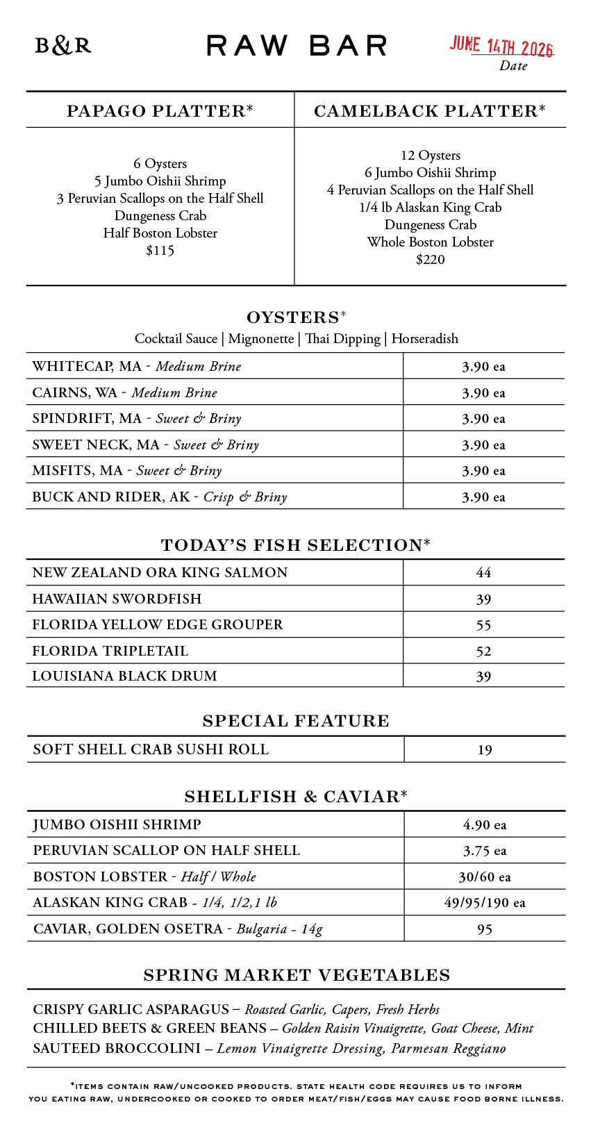 Raw Bar Menu