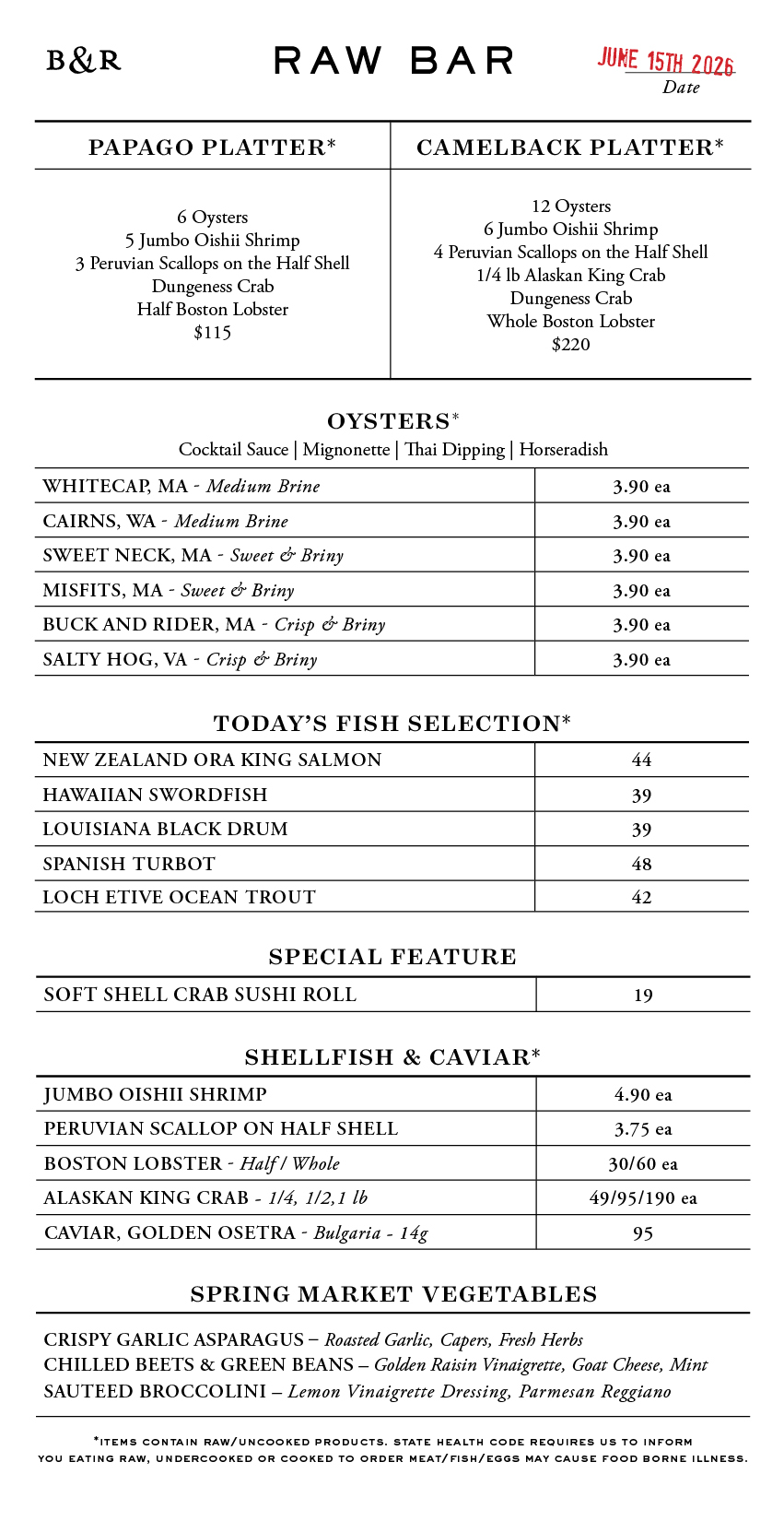 Raw Bar Menu