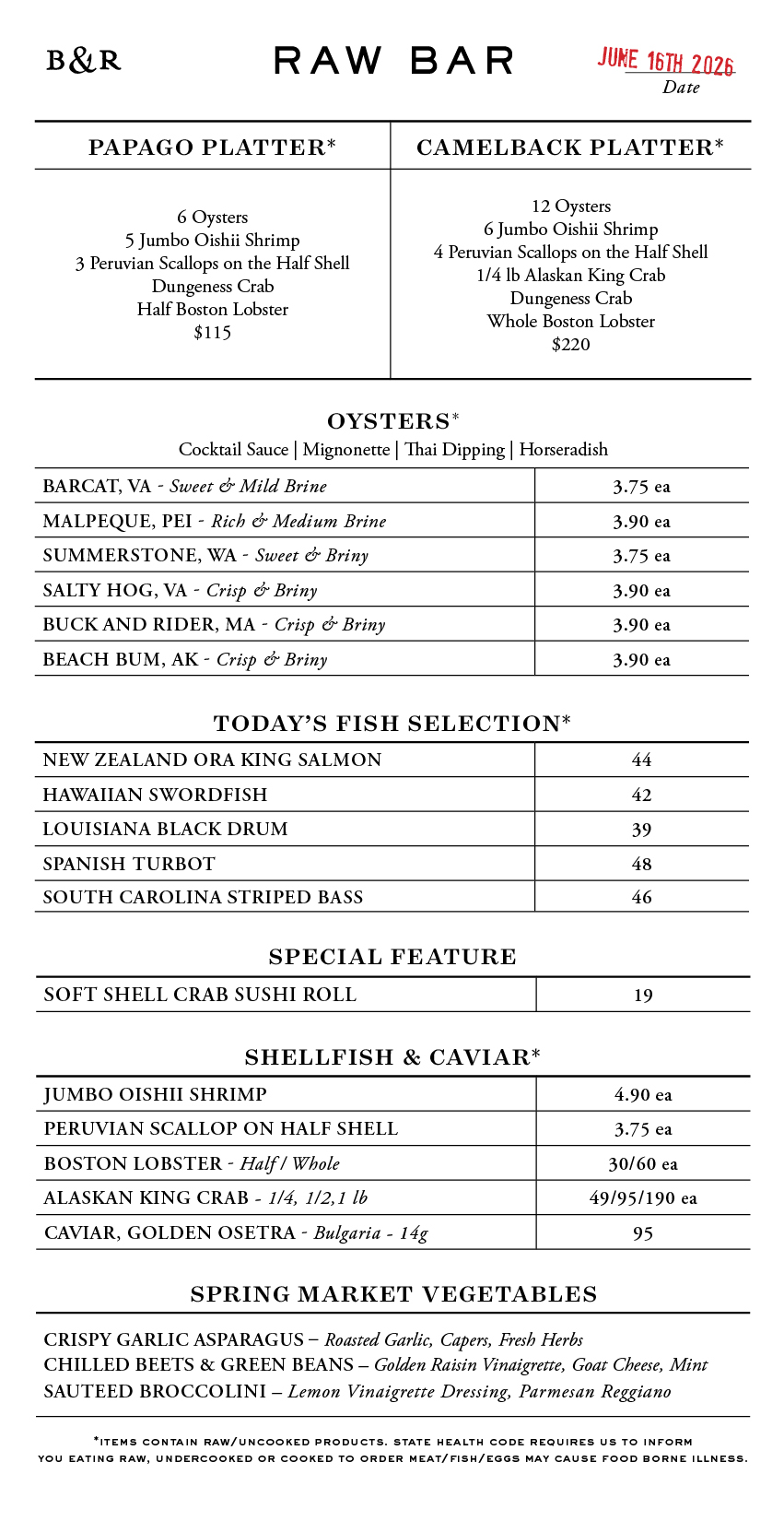 Raw Bar Menu