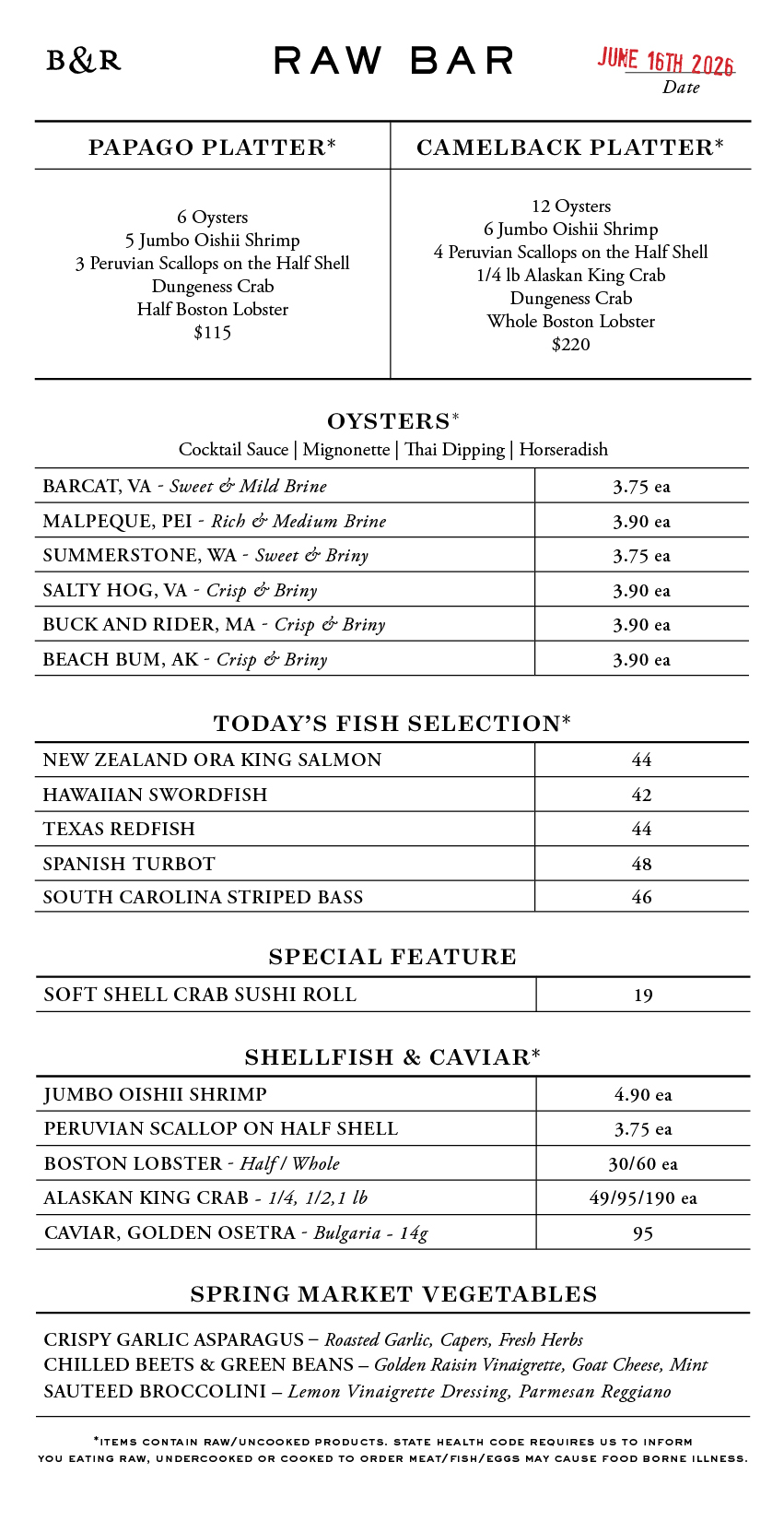 Raw Bar Menu