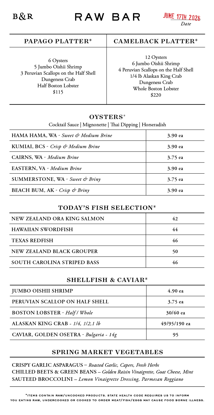 Raw Bar Menu
