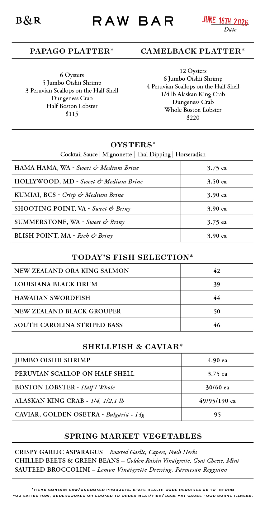 Raw Bar Menu