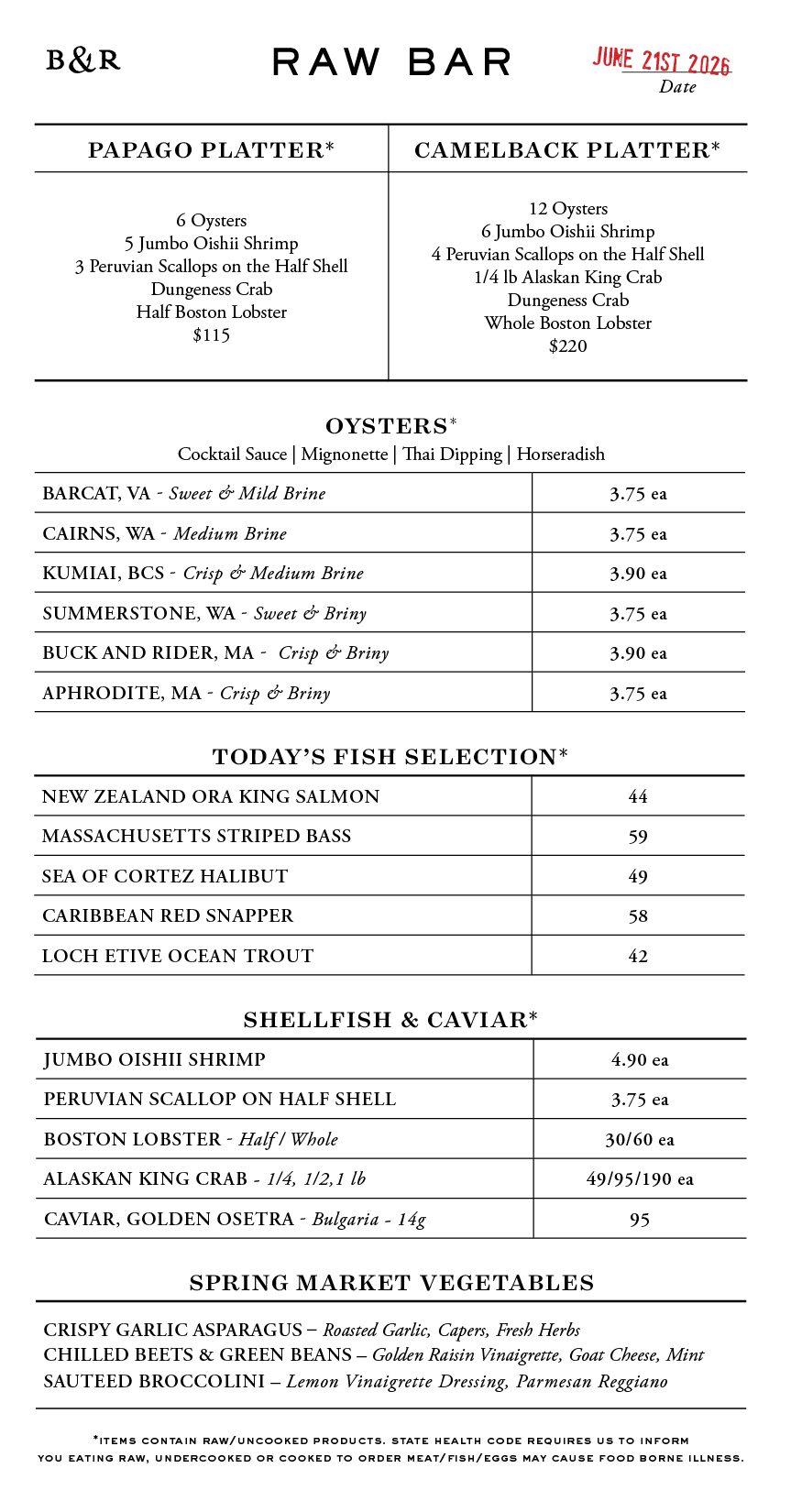 Raw Bar Menu