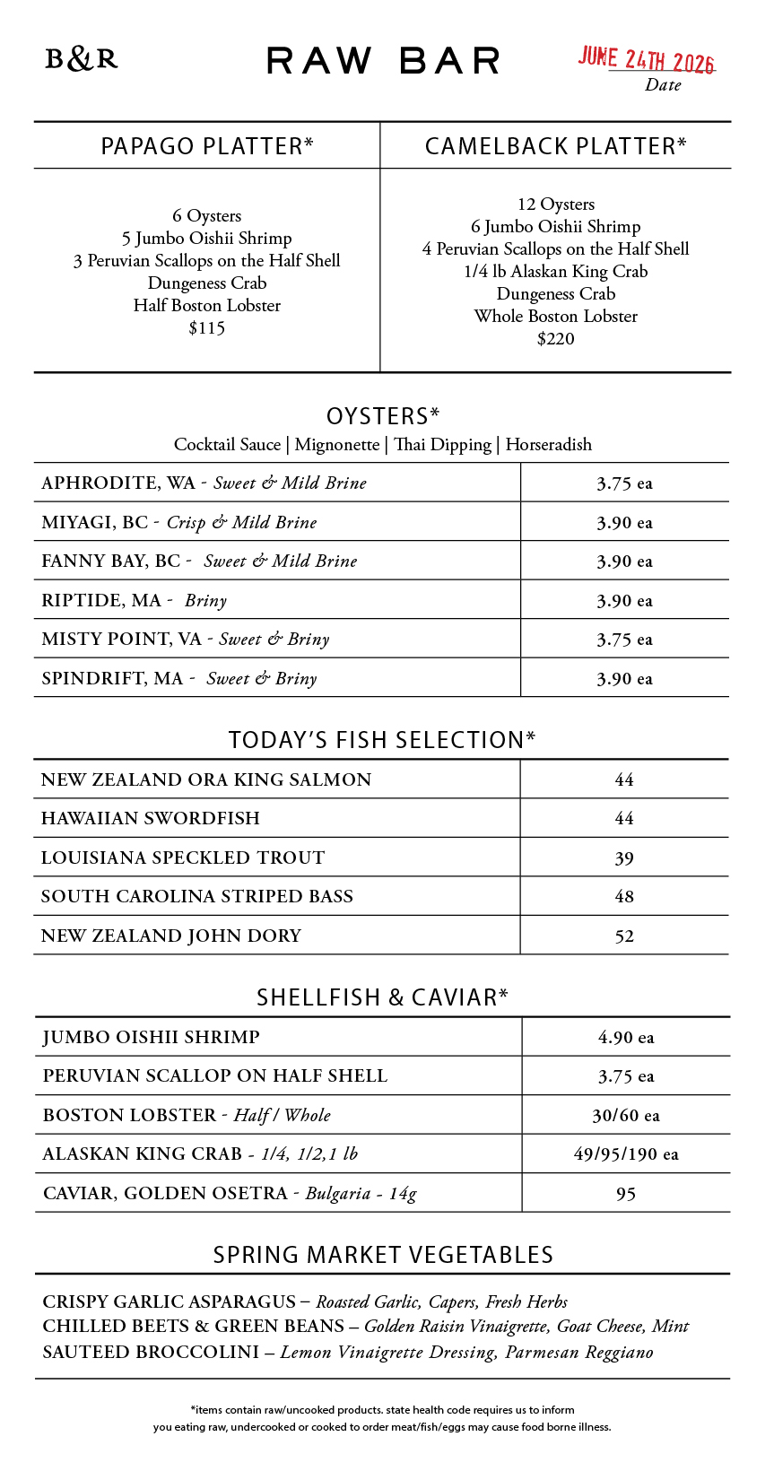 Raw Bar Menu
