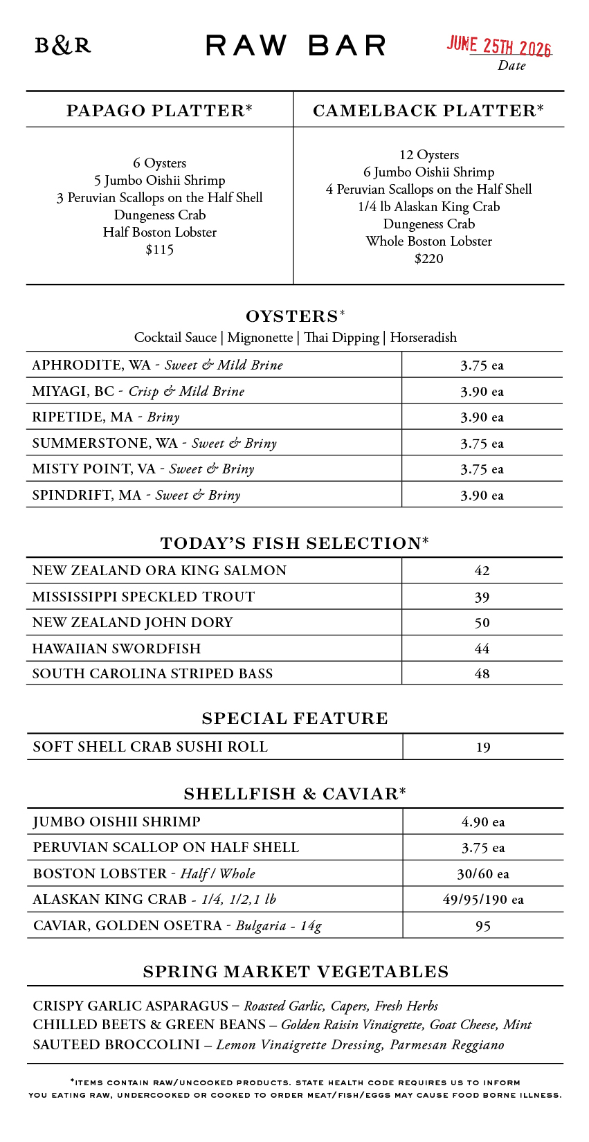 Raw Bar Menu
