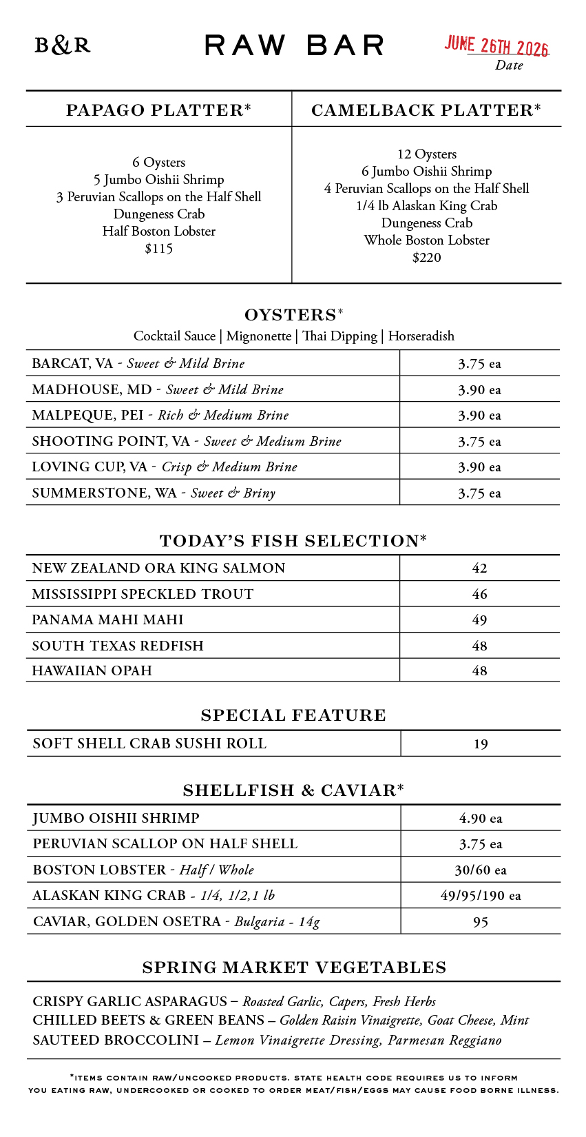 Raw Bar Menu