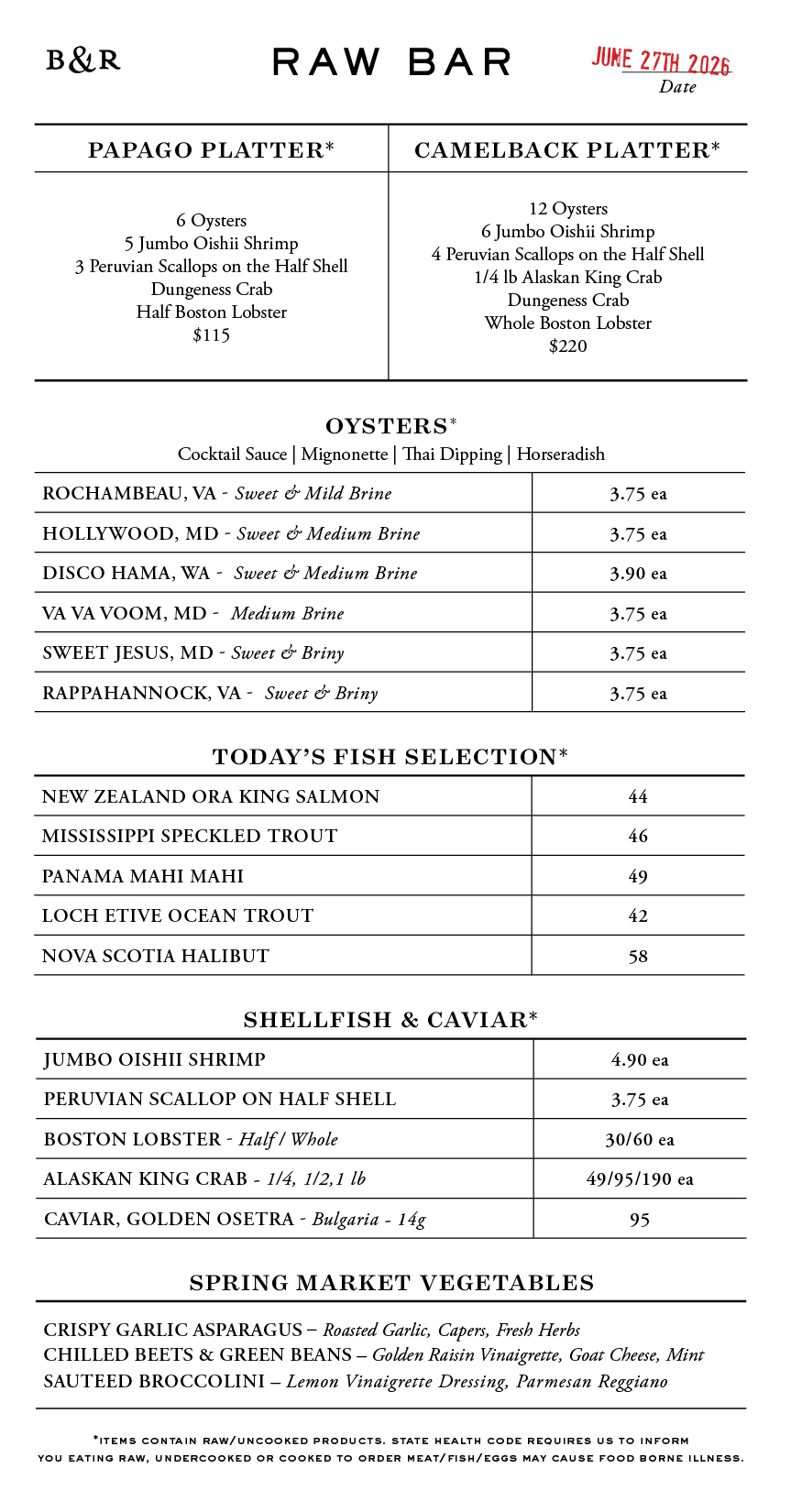 Raw Bar Menu